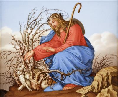 Porzellan-Bild, Christus als guter Hirte, um 1840 - Umění a starožitnosti