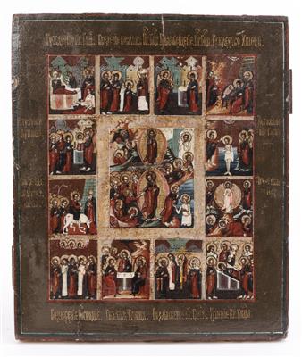 Russische Ikone, Ostern und die 12 Hochfeste, 19. Jahrhundert - Antiques and art