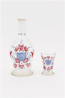 1 Flasche, 1 Becher Südböhmen (Oberschwarzenberg) Mitte 19. Jh. - Arte e antiquariato