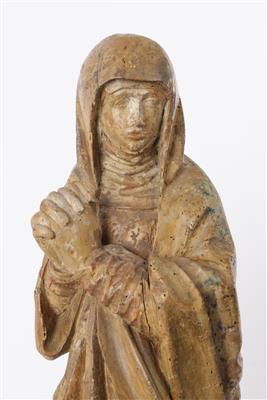 Spätgotische trauernde Hl. Maria einer Kreuzigungsgruppe, Deutsch, 1. Hälfte 16. Jahrhundert - Umění a starožitnosti