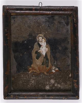 Spiegel-Hinterglasbild "Hl. Joseph mit Christuskind", wohl Süddeutschland 18. Jahrhudnert - Arte e antiquariato