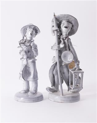 2 Figuren: "Gratulant" und "Nachtwächter", Anzengruber Keramik, 2. Hälfte 20. Jahrhundert - Antiques and art