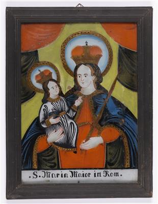 Großes Hinterglasbild "Maria Maior in Rom", Sandl in Oberösterreich, 19. Jahrhundert - Arte e antiquariato