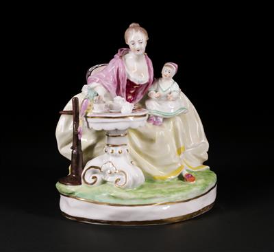 Mutter mit Kind beim PetitDejéuner, nach einem Modell der Kaiserlichen Porzellanmanufaktur Wien um 1760 - Arte e antiquariato