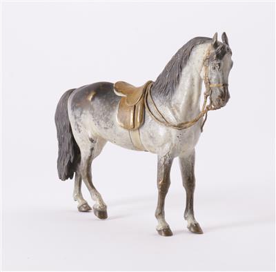 Pferd mit Sattel und Zaumzeug, Wiener Bronze, Fa. Bergmann, Anfang 20. Jahrhundert - Arte e antiquariato