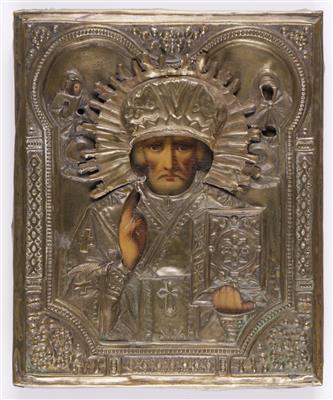 Russische Ikone "Hl. Nikolaus von Myra", Ende 19. Jahrhundert - Umění a starožitnosti