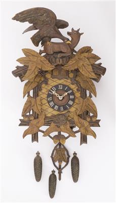 Große Schwarzwälder Kuckucksuhr mit Wachtel, um 1900 - Antiques and art