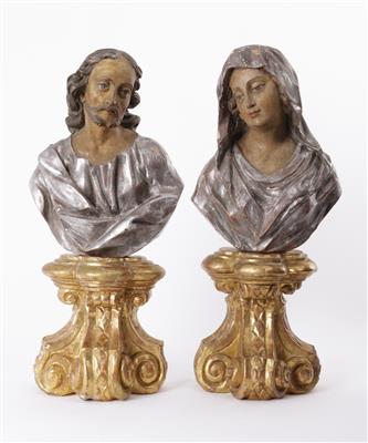 Paar Heiligenbüsten auf Postamenten - Christus und Hl. Maria, Oberösterreich, 18. Jahrhundert - Antiques and art