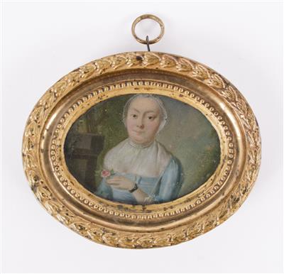 Miniaturportrait einer Dame mit Rose, 18. Jahrhundert - Umění a starožitnosti