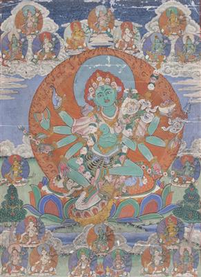 Thangka der Shyama-Tara oder Grüne Tara, Tibet - Paintings