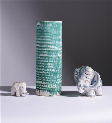 2 Elephanten und eine Vase, Gmundner Keramik, 20. Jahrhundert - Kunst und Antiquitäten
