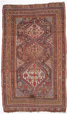 Antik Khamseh Teppich, ca. 238 x 145 cm, West Persien (Iran), 19. Jahrhundert - Kunst und Antiquitäten