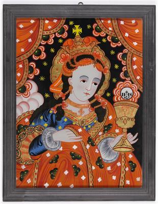 Großes Hinterglasbild "Gekrönte Madonna", Stephan Eder, 20. Jahrhundert - Antiques and art