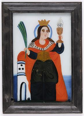 Hinterglasbild "Heilige Barbara", 20. Jahrhundert - Umění a starožitnosti