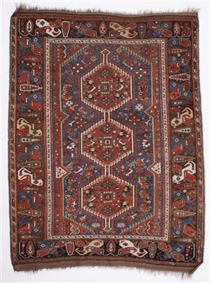 Antiker Khamseh Teppich, ca. 204 x 156 cm, Südpersien (Iran), um 1900 - Kunst & Antiquitäten