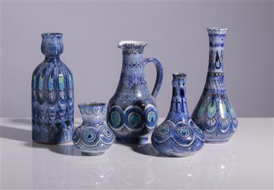 Fünf Vasen, Schleiss Gmunden,2. Hälfte 20. Jahrhundert - Arte e antiquariato