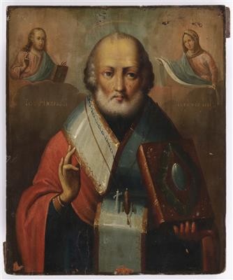 Russische Ikone, Hl. Nikolaus Erzbischof von Myra in Lykien, Ende 19. Jahrhundert - Arte e antiquariato