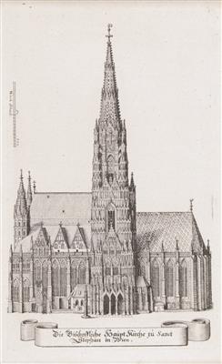 Die Bischoffliche Haupt Kirche zu Sanct Stephan in Wien, Merian, Frankfurt um 1649 - Obrazy