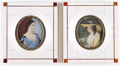 Zwei Bildnisminiaturen darunter Kaiserin Elisabeth von Österreich, 1. Drittel 20. Jahrhundert - Dipinti