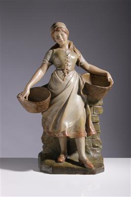 Große Figur einer Magd mit Körben, um 1900 - Arte e antiquariato