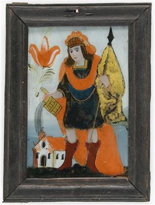 Hinterglasbild "Hl. Florian", Sandl in Oberösterreich, 19. Jahrhundert - Antiques and art