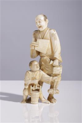 Okimono eines Mannes mit einem Jungen, Japan, Meiji Periode - Kunst & Antiquitäten