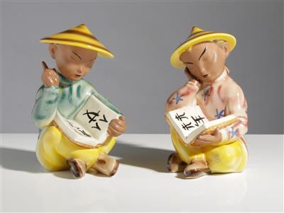 Paar lesende Chinesen, Gmundner Keramik, 3. Viertel 20. Jahrhundert - Umění a starožitnosti