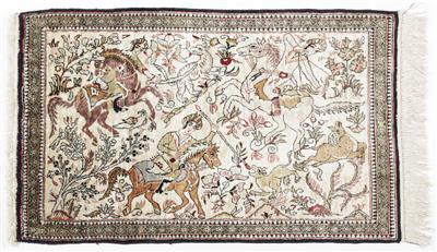 Ghom Seidenteppich, ca. 86 x 53 cm, Zentralpersien (Iran), 2. Hälfte 20. Jahrhundert - Antiquitäten, Möbel & Teppiche