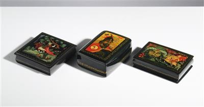 Drei Russische Lackdosen, 2. Hälfte 20. Jahrhundert - Umění a starožitnosti