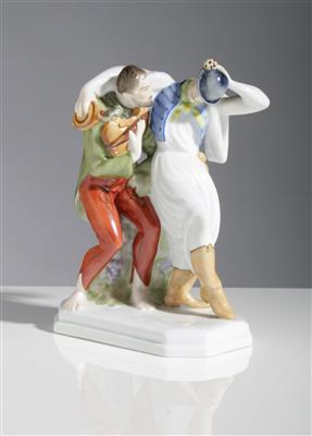 Lustige Gesellschaft, Entwurf Elek Lux (1994-1941), Porzellanmanufaktur Herend, Ungarn, 2. Hälfte 20. Jahrhundert - Arte e antiquariato