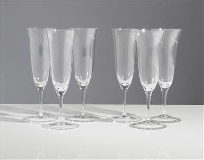 Sechs Champagnerflöten, Entwurf Josef Hoffmann, um 1917, Fa. J.  &  L. Lobmeyr, Wien - Arte e antiquariato