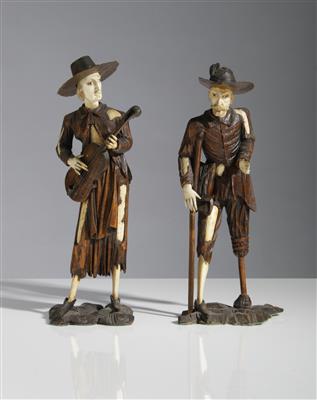 Paar Vagabunden, wohl Gröden, 19. Jahrhundert - Arte e antiquariato