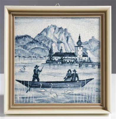 Bildplatte "Schloss Orth im Traunsee", Entwurf wohl Ernst Huber (Wien 1895-1960) für Schleiss Gmunden - Arte e antiquariato