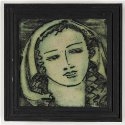 Bildplatte "Dame mit Kopftuch", wohl Schleiss Gmunden - Kunst, Antiquitäten & Teppiche