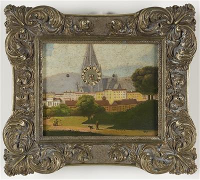 Miniatur-Bilderuhr "St. Stephan in Wien", um 1900 - Möbel & Antiquitäten