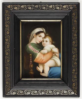 Porzellanbild "Madonna della Sedia" nach Raffael, 19. Jahrhundert - Arte e antiquariato