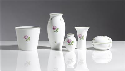 Blumentopf, 3 Vasen, Deckeldose, Porzellanmanufaktur Augarten, Wien, 20. Jahrhundert - Antiquitäten, Möbel & Teppiche