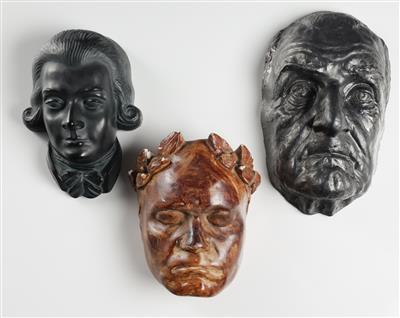 Drei Wandmasken der Komponisten Mozart, Bruckner und Beethoven, 20. Jahrhundert - Arte e antiquariato