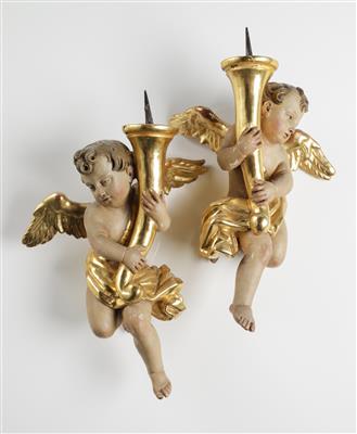 Paar fliegende Engel mit Leuchter, 18./19. Jahrhundert - Antiquitäten, Möbel & Teppiche