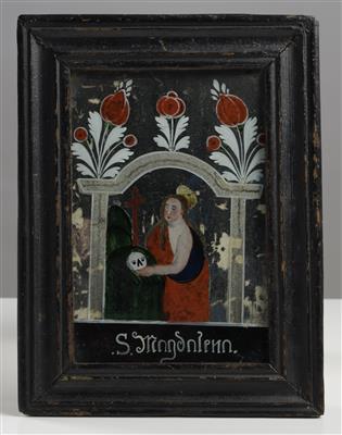 Spiegel-Hinterglasbild "Hl. Magdalena", Buchers, 19. Jahrhundert - Umění a starožitnosti