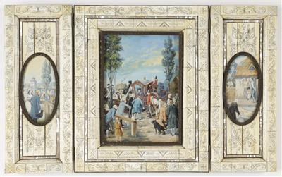 Triptychon "König Friedrich II. von Preussen vor den huldigenden Untertanen", Ende 19. Jahrhundert - Antiquitäten, Möbel & Teppiche