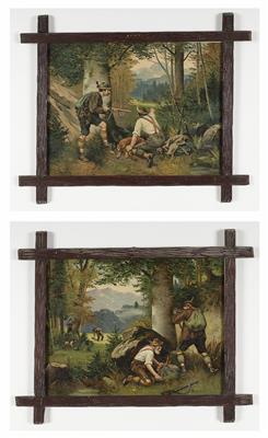 Paar Bilder mit jagdlichen Szenen, um 1900 - Arte e antiquariato