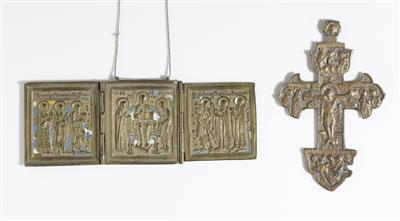 Reiseikone "Deesis" und Metallikone "Brustkreuz eines Priesters", Russland, 19. und 18. Jahrhundert - Antiques and art