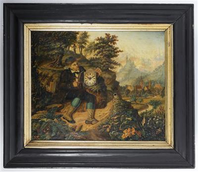 Spätbiedermeier Bilderuhr, Mitte 19. Jahrhundert - Antiques and art