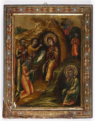 Russische Ikone "Geburt Christi in der Krippe", Ende 19. Jahrhundert - Umění a starožitnosti