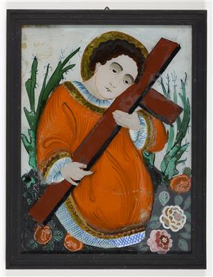 Hinterglasbild "Das Christuskind mit dem Kreuz", Sandl in Oberösterreich, 19. Jahrhundert - Antiques and art