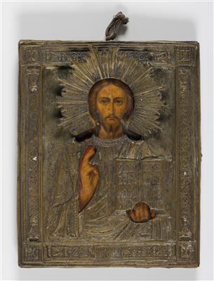 Kleine Russische Ikone "Christus Pantokrator", Ende 19. Jahrhundert - Kunst & Antiquitäten