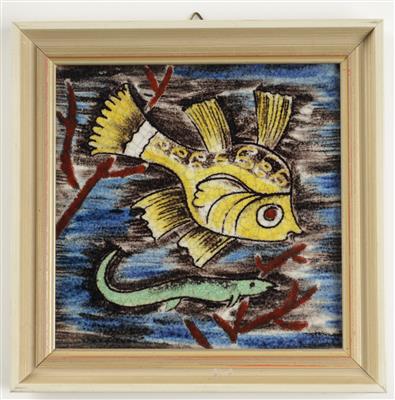 Bildplatte "Fische", Entwurf wohl Franz von Zülow (1883-1963), Schleiss Gmunden - Umění a starožitnosti