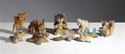 Sammlung von neun Steiff Tieren, um 1950 - Antiquitäten, Möbel & Teppiche