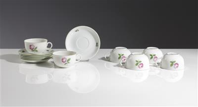 Sechs Teetassen mit sechs Untertassen, Porzellanmanufaktur Augarten, Wien, 2. Hälfte 20. Jahrhundert - Antiquitäten, Möbel & Teppiche